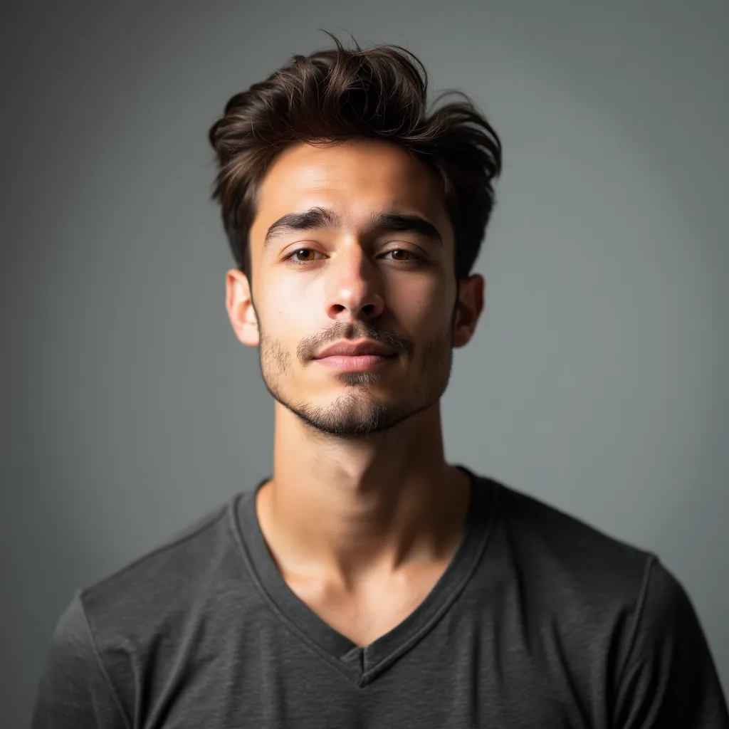 Actriz posando para una foto de casting con un fondo neutro