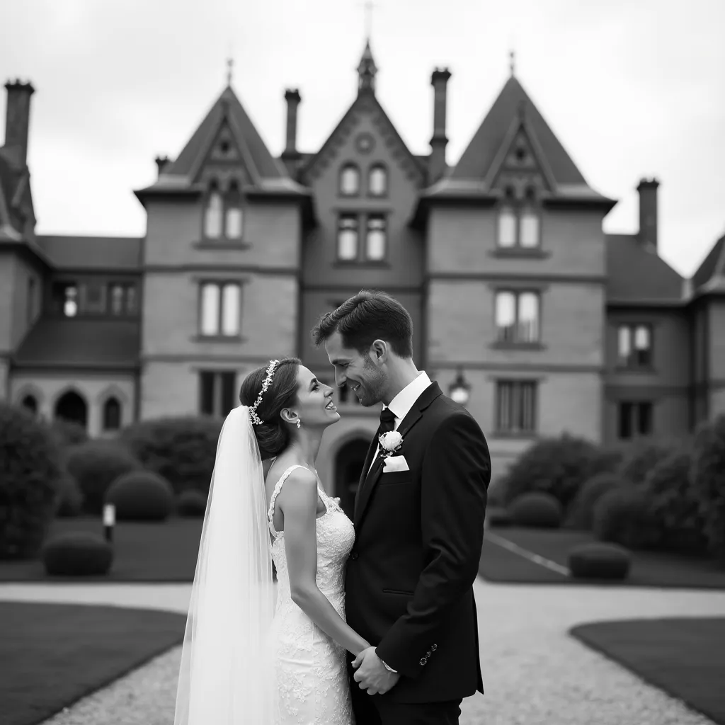 Portrait élégant de mariage dans un jardin romantique