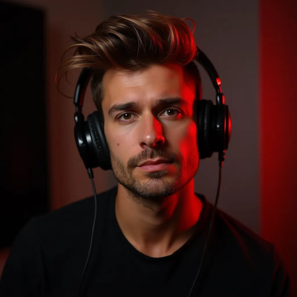 Retrato profesional de un músico con iluminación artística