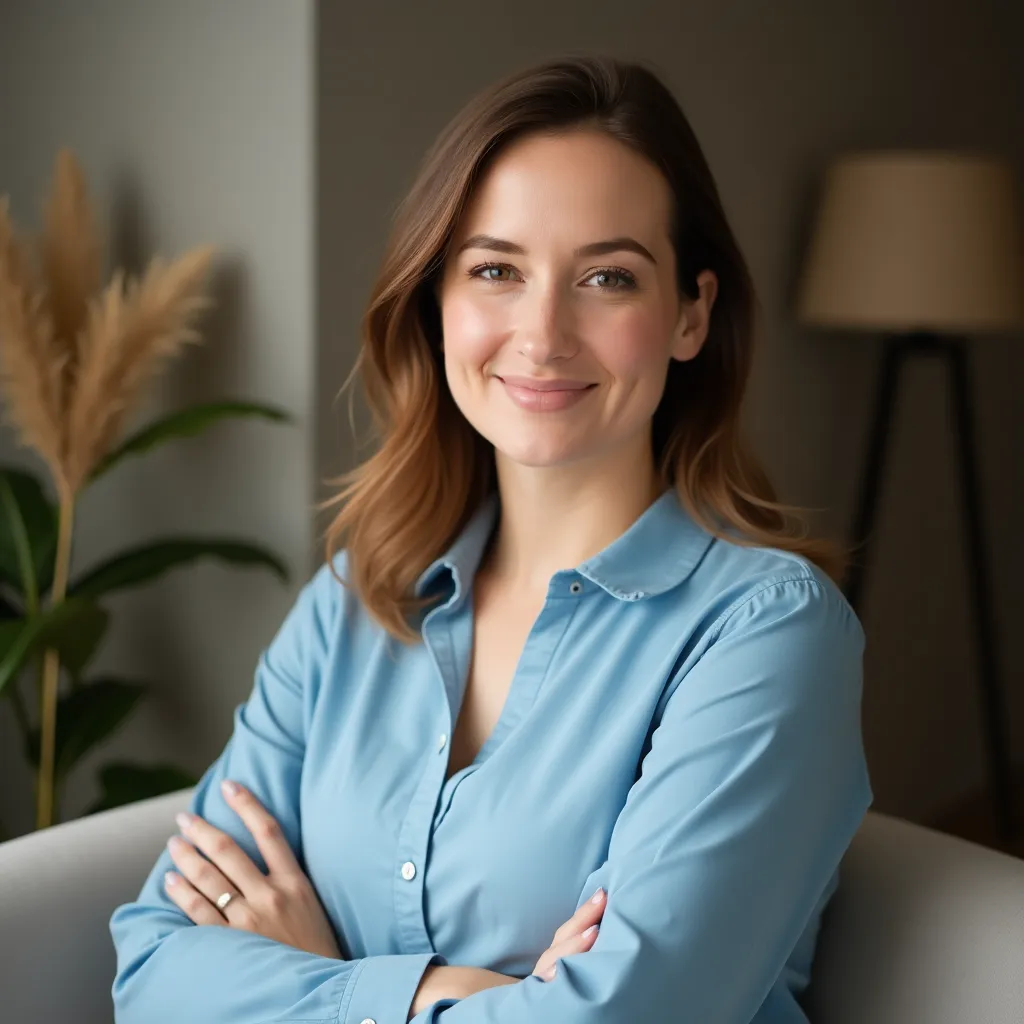 Portrait d'une psychologue en lumière naturelle, expression sereine