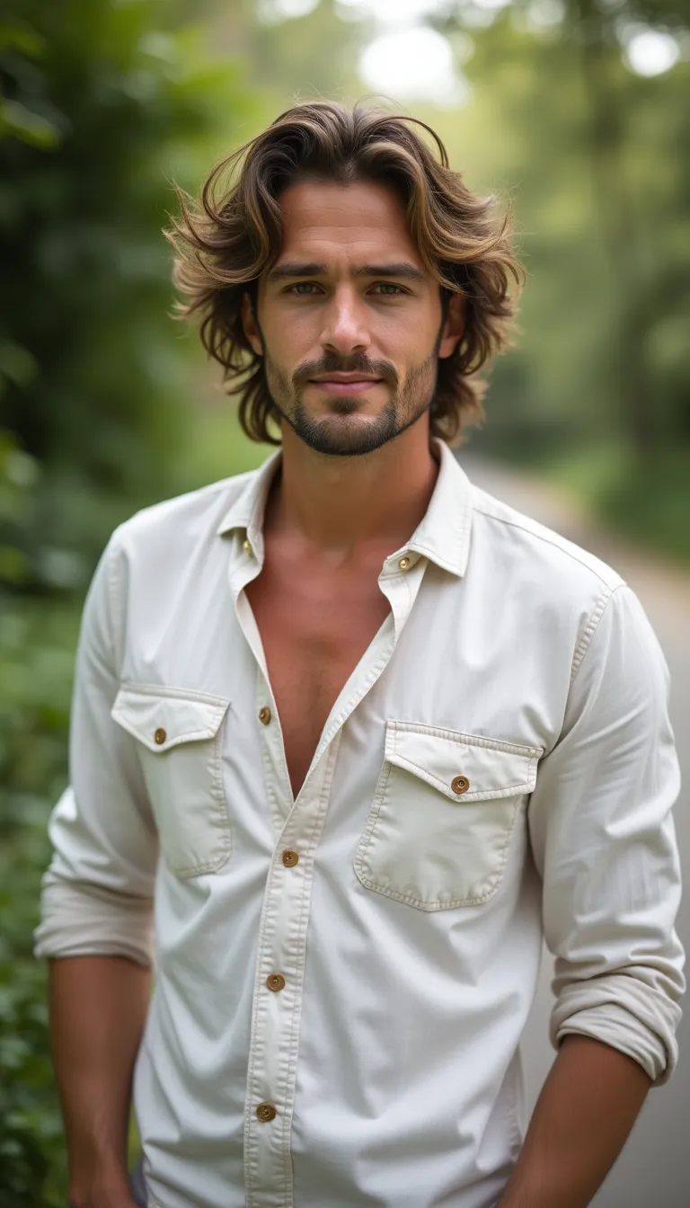european-man-in-a-light-summer-shirt--standing-in-a-garden