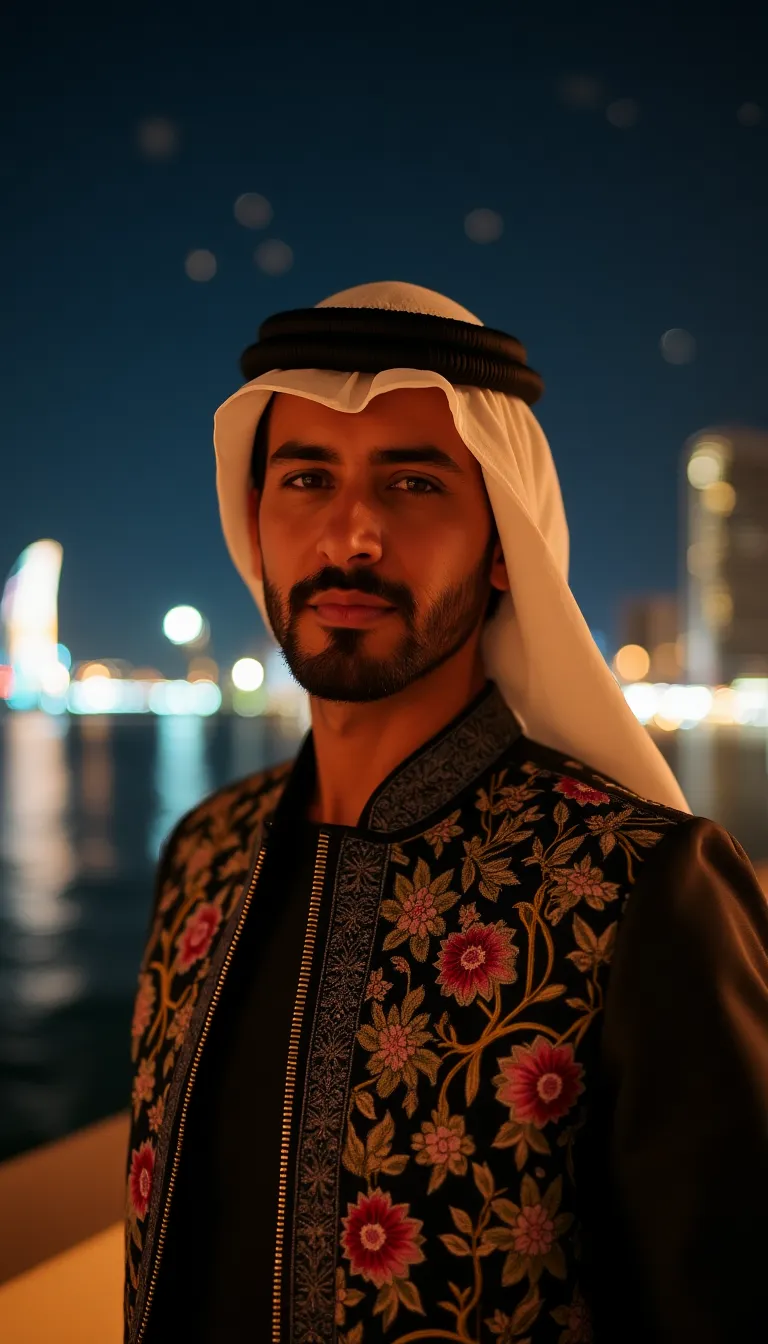 new-year-eve-middle-eastern-man-in-embroidered-jacket-against-a-night-skyline-champagne-bubbles